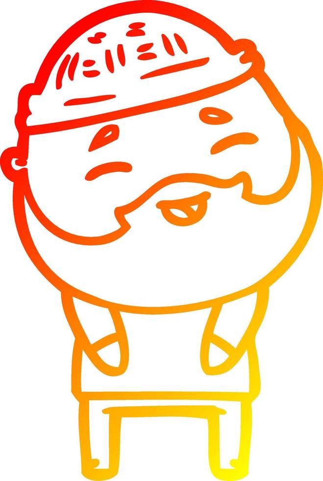 warm gradient line drawing cartoon happy bearded man vector