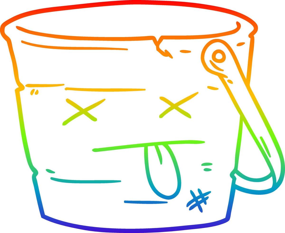 dibujo de la línea de gradiente del arco iris pateó el cubo de dibujos animados vector