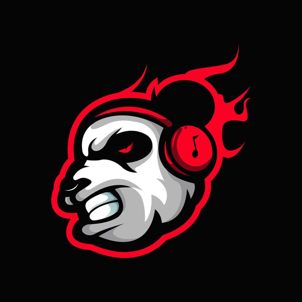 Angry panda listening to music with headphones for mascot logo vector