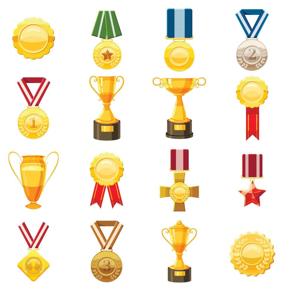 Award icons set, cartoon style vector