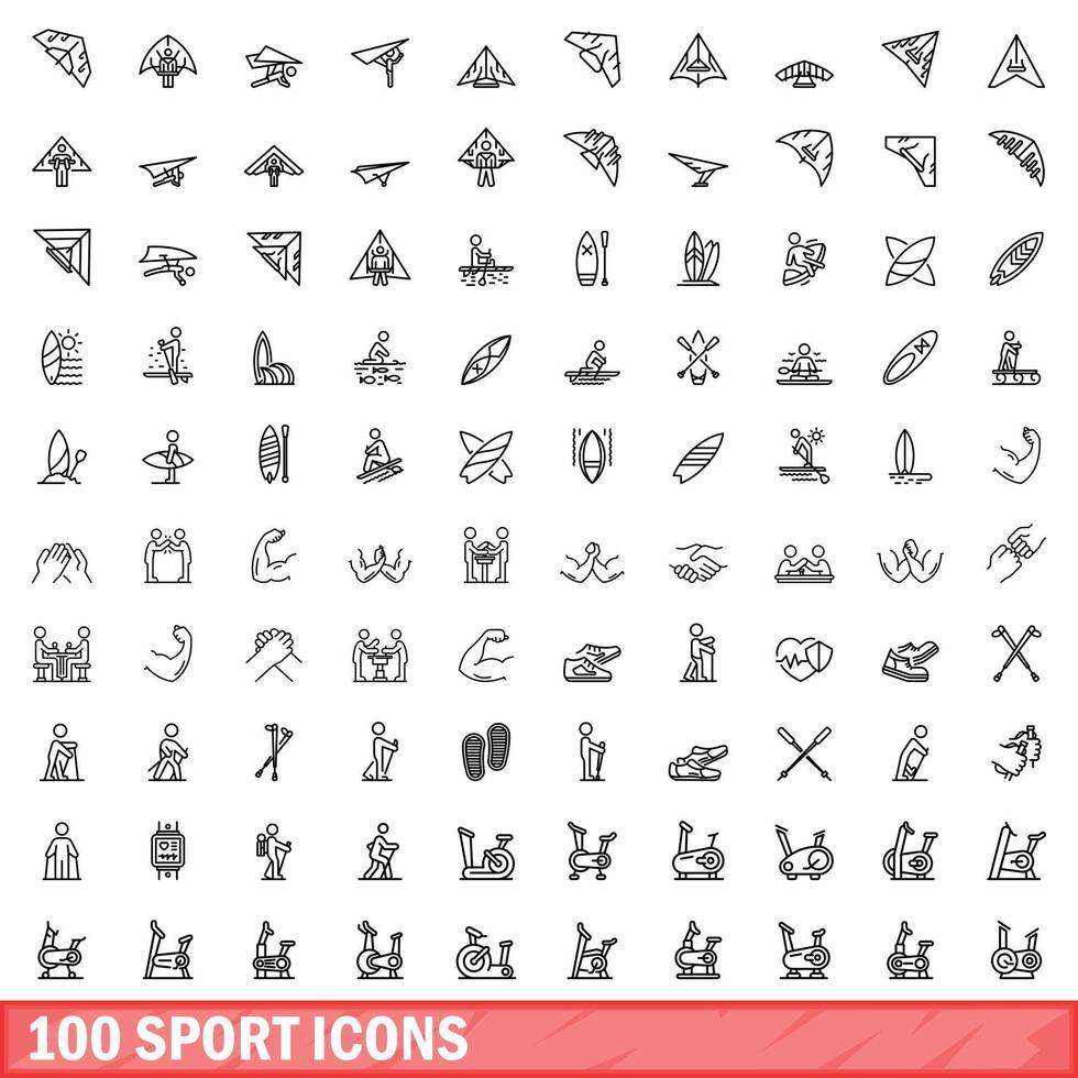 100 sport icons set, outline style vector