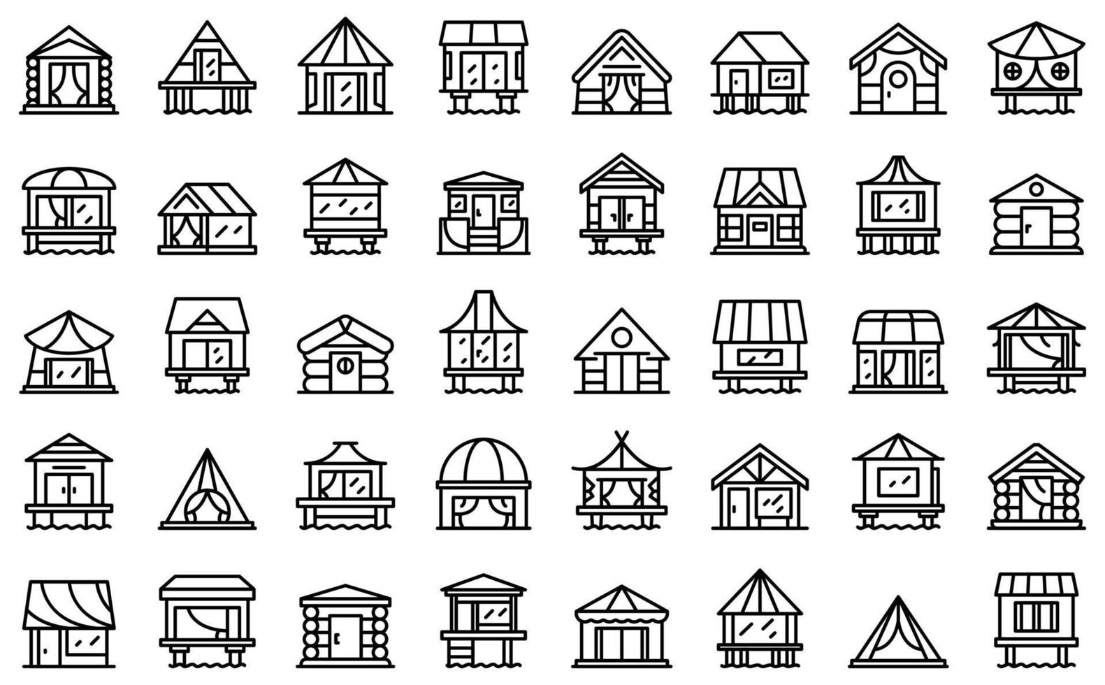 conjunto de iconos de bungalow vector de contorno. cabaña africana