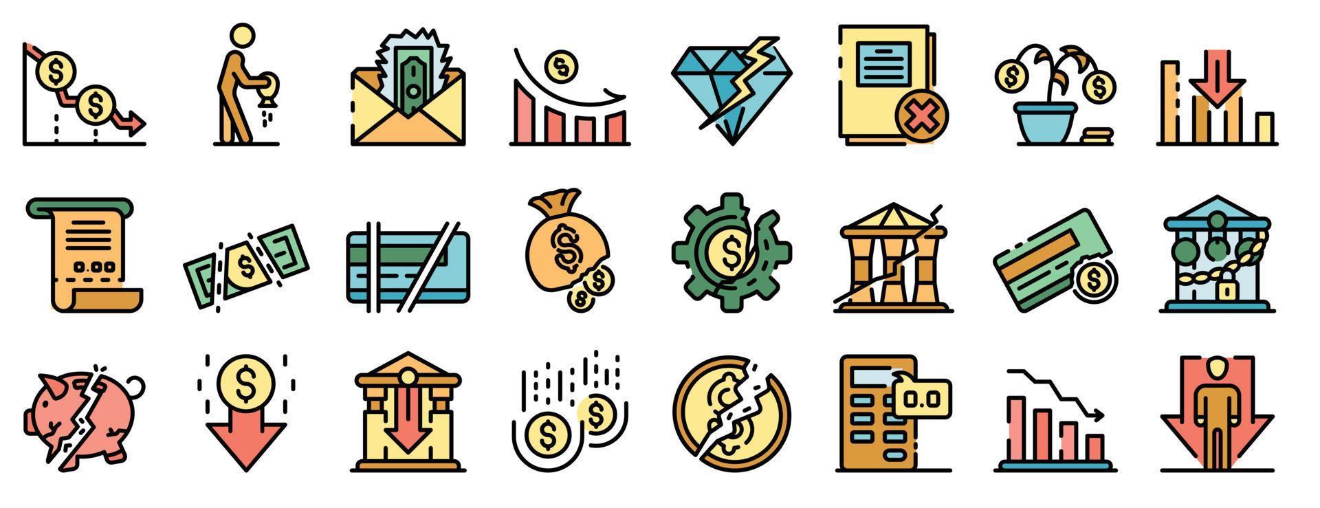 Bankrupt icons set vector flat