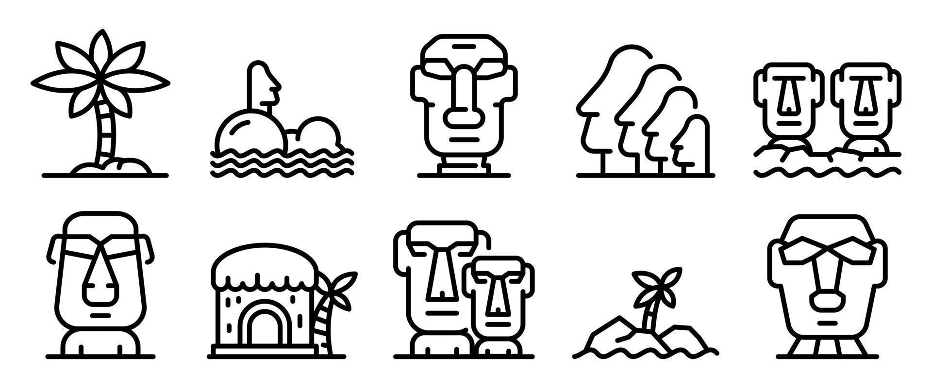 Easter Island icons set, outline style vector