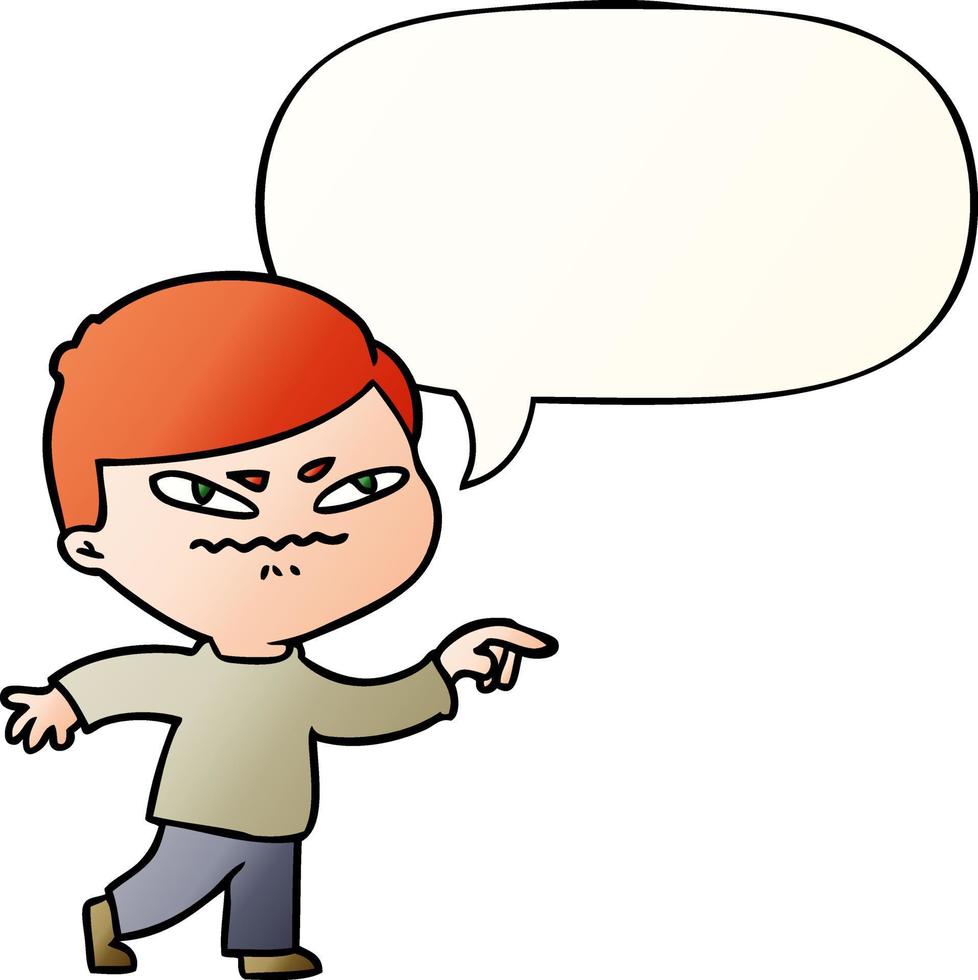 cartoon angry man pointing and speech bubble in smooth gradient style vector