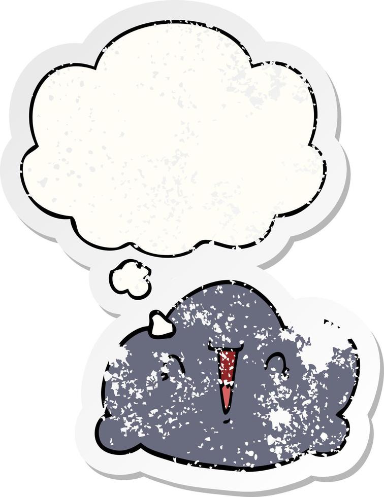 cartoon cloud and thought bubble as a distressed worn sticker vector