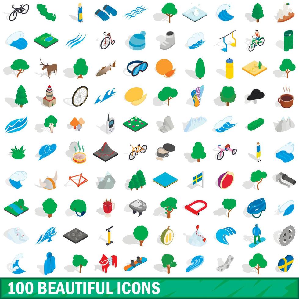 100 beautiful icons set, isometric 3d style vector