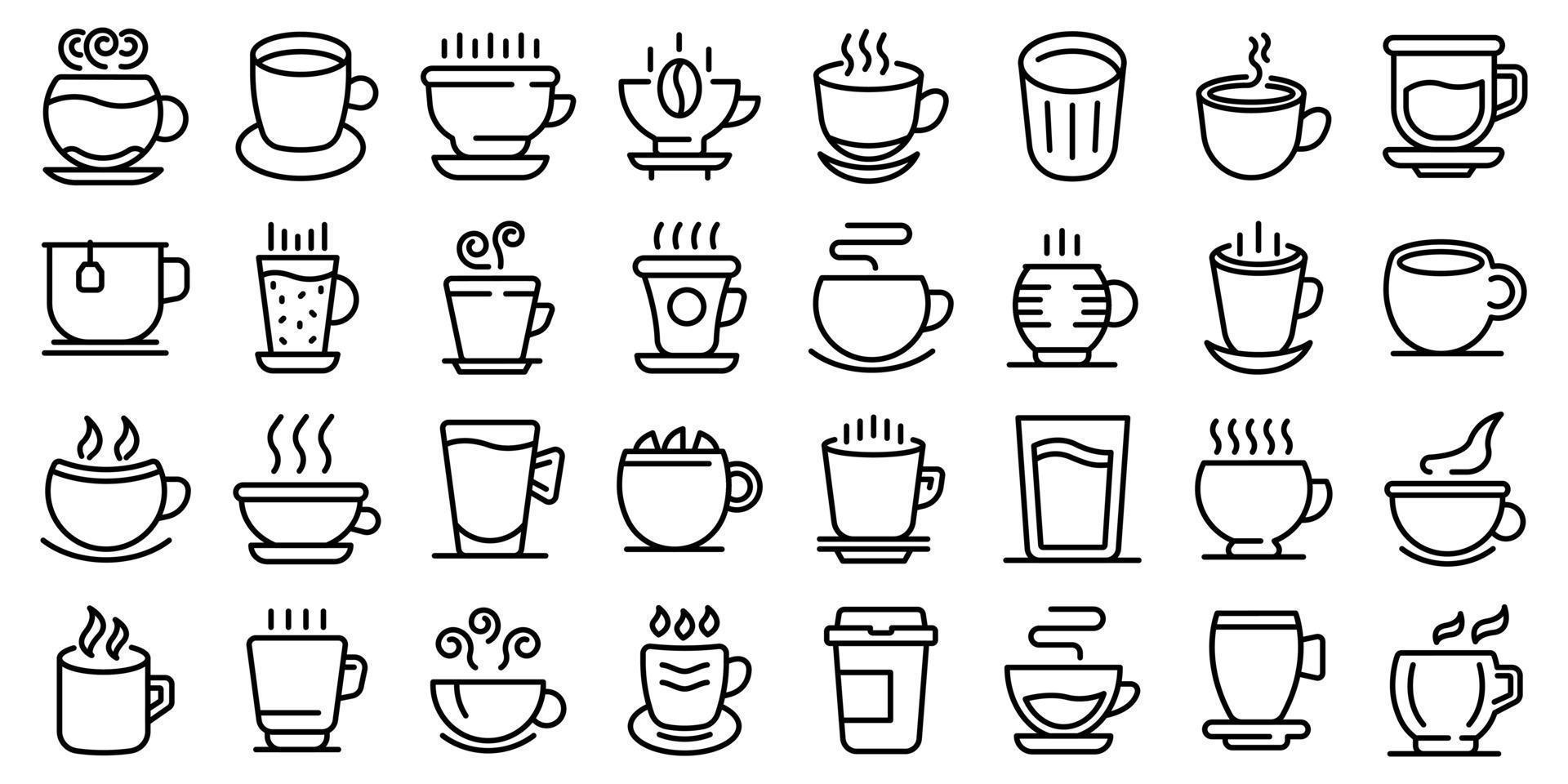 conjunto de iconos de taza, estilo de contorno vector