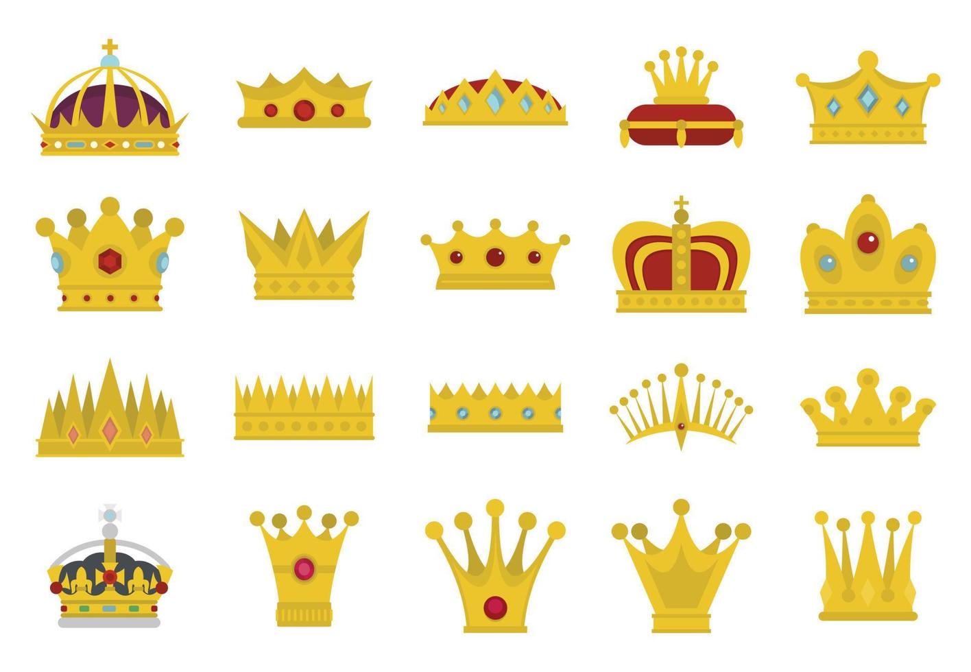 Crown icon set, flat style vector