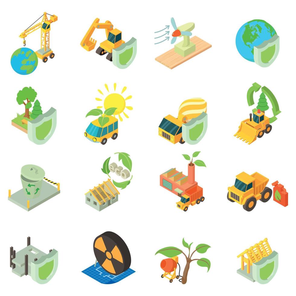 conjunto de iconos de construcción ecológica, estilo isométrico vector