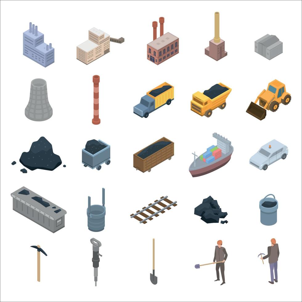 conjunto de iconos de la industria del carbón, estilo isométrico vector
