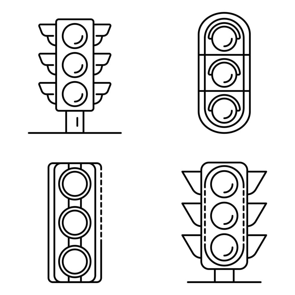 Traffic lights icons set, outline style vector