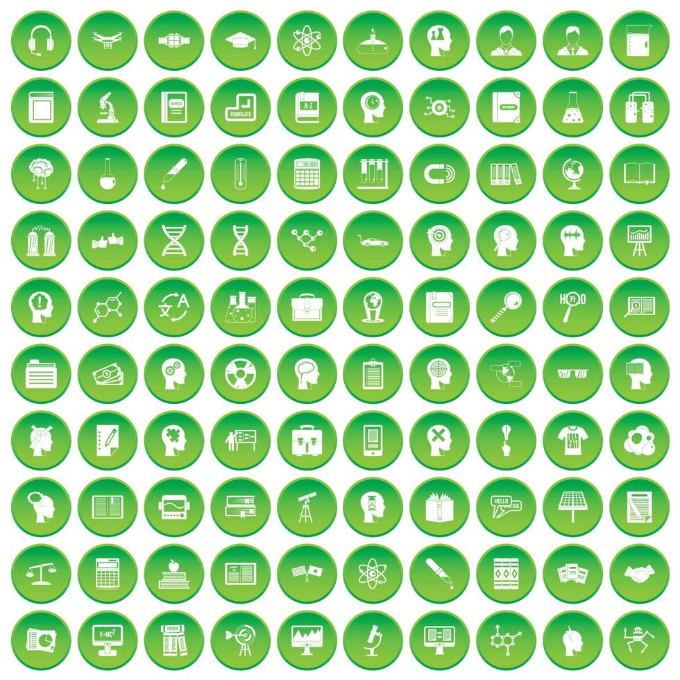 100 iconos de conocimiento en círculo verde vector