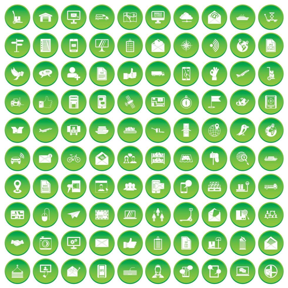 100 iconos de correo y correo establecer círculo verde vector