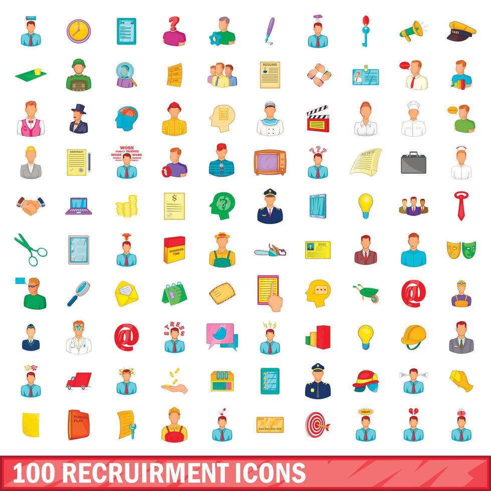 100 iconos de reclutamiento, estilo de dibujos animados vector