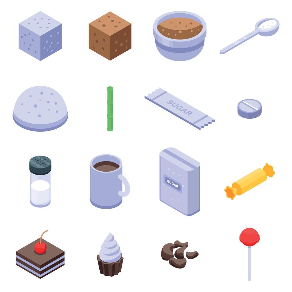 Sugar icons set, isometric style vector