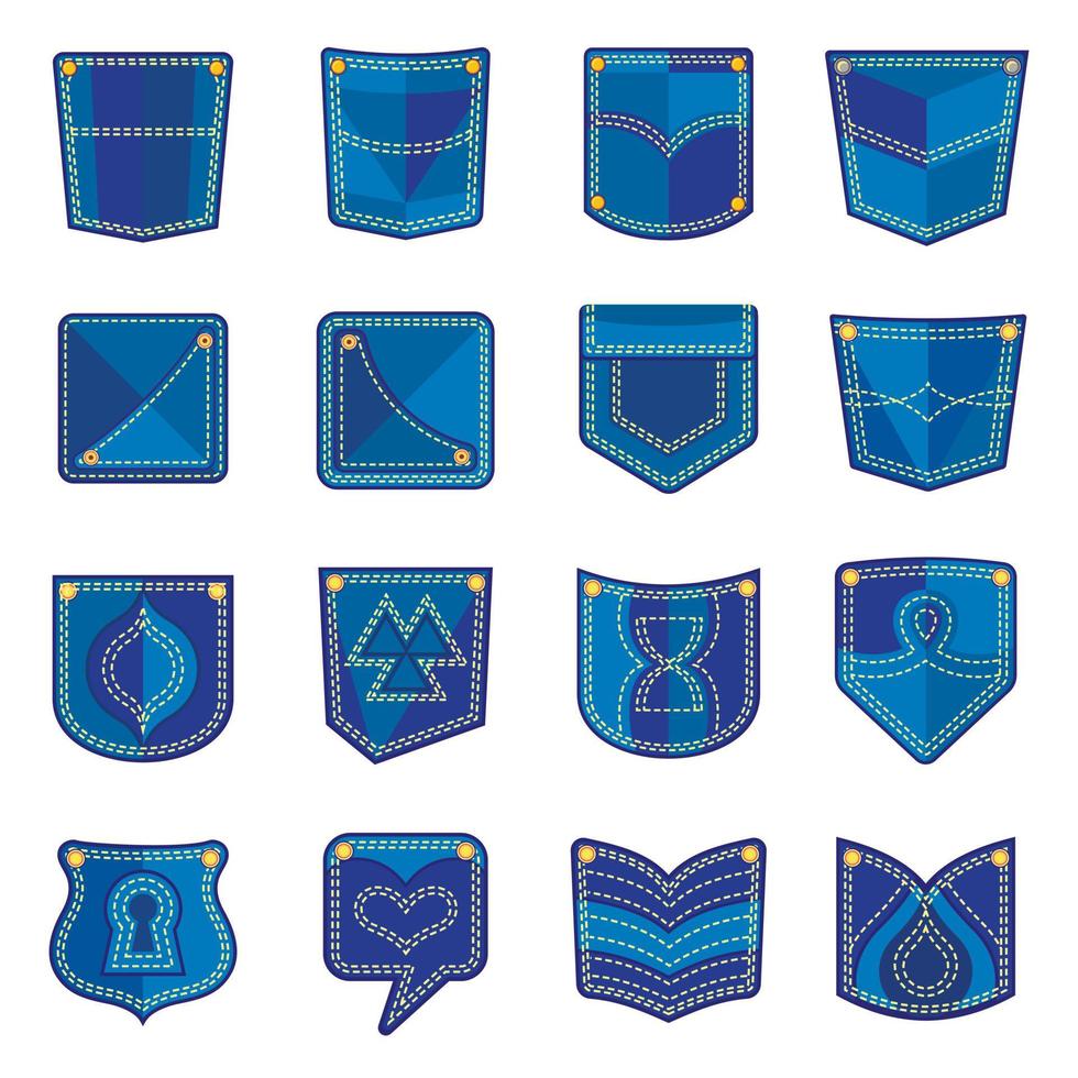 conjunto de iconos de diseño de bolsillo, estilo plano vector