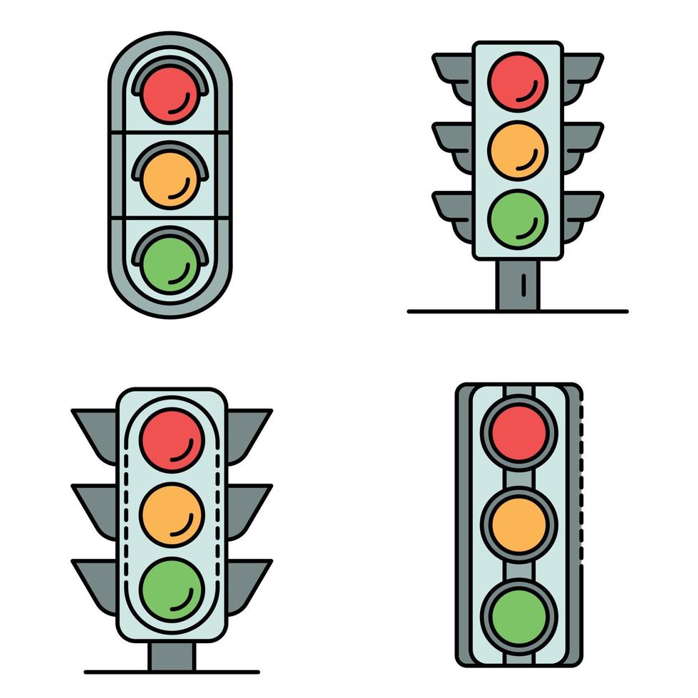 Traffic lights icons set line color vector