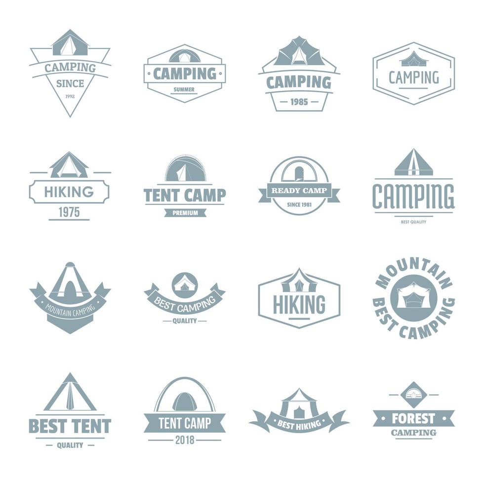 Camping tent logo icons set, simple style vector