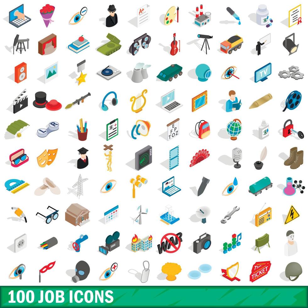 100 iconos de trabajo, estilo isométrico 3d vector