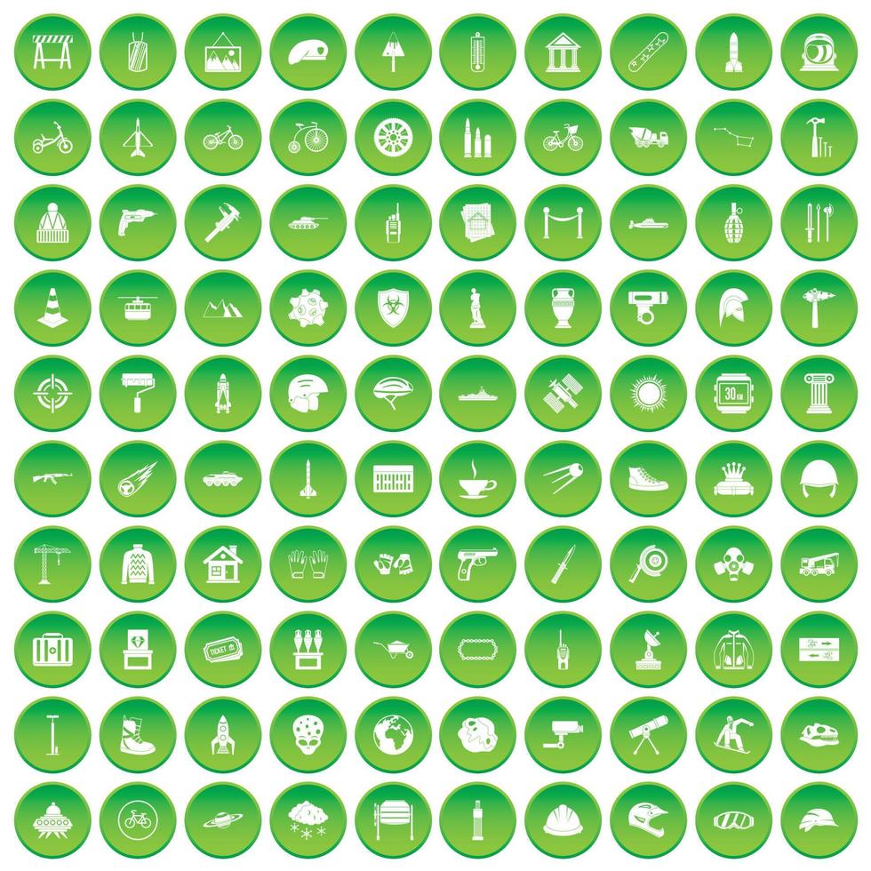 100 helmet icons set green circle vector