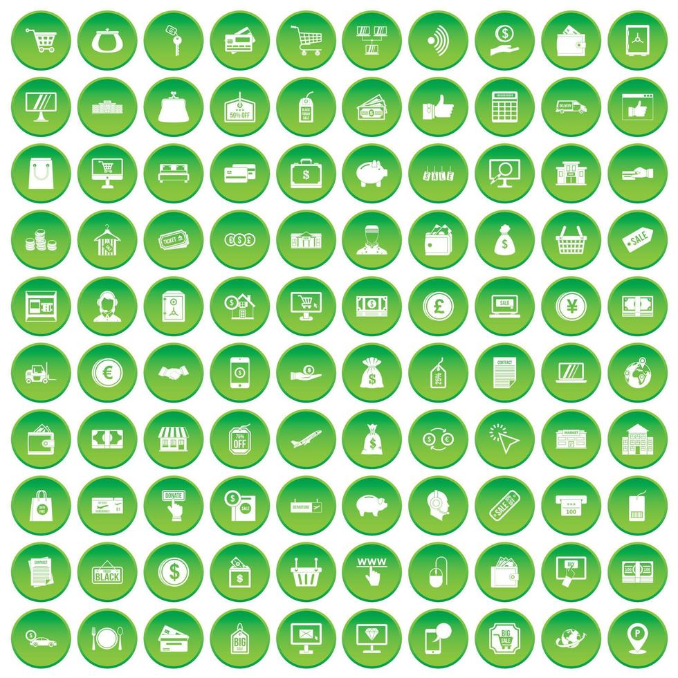 100 payment icons set green circle vector