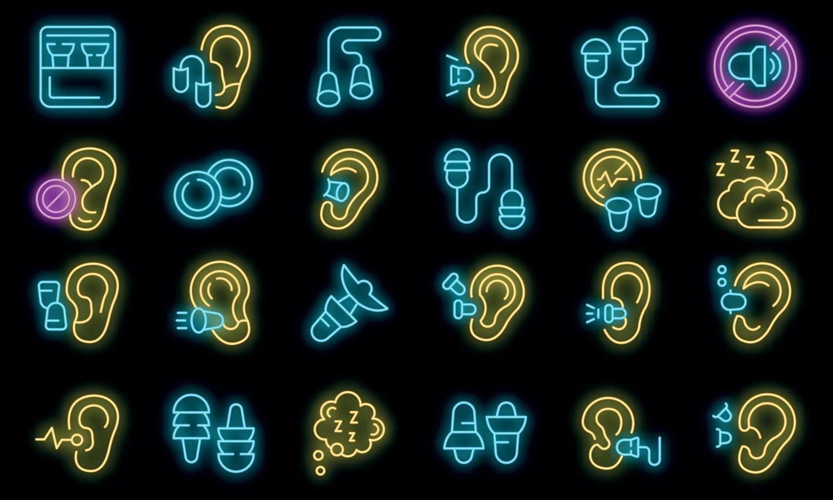 Earplugs icons set vector neon