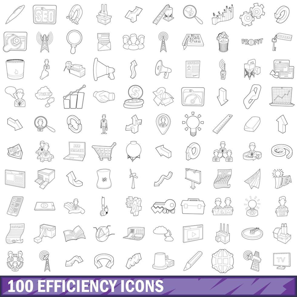 100 efficiency icons set, outline style vector