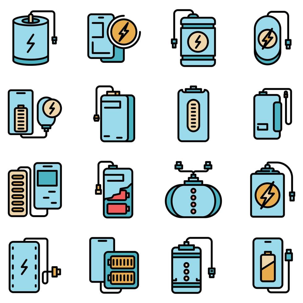 Power bank icons set vector flat