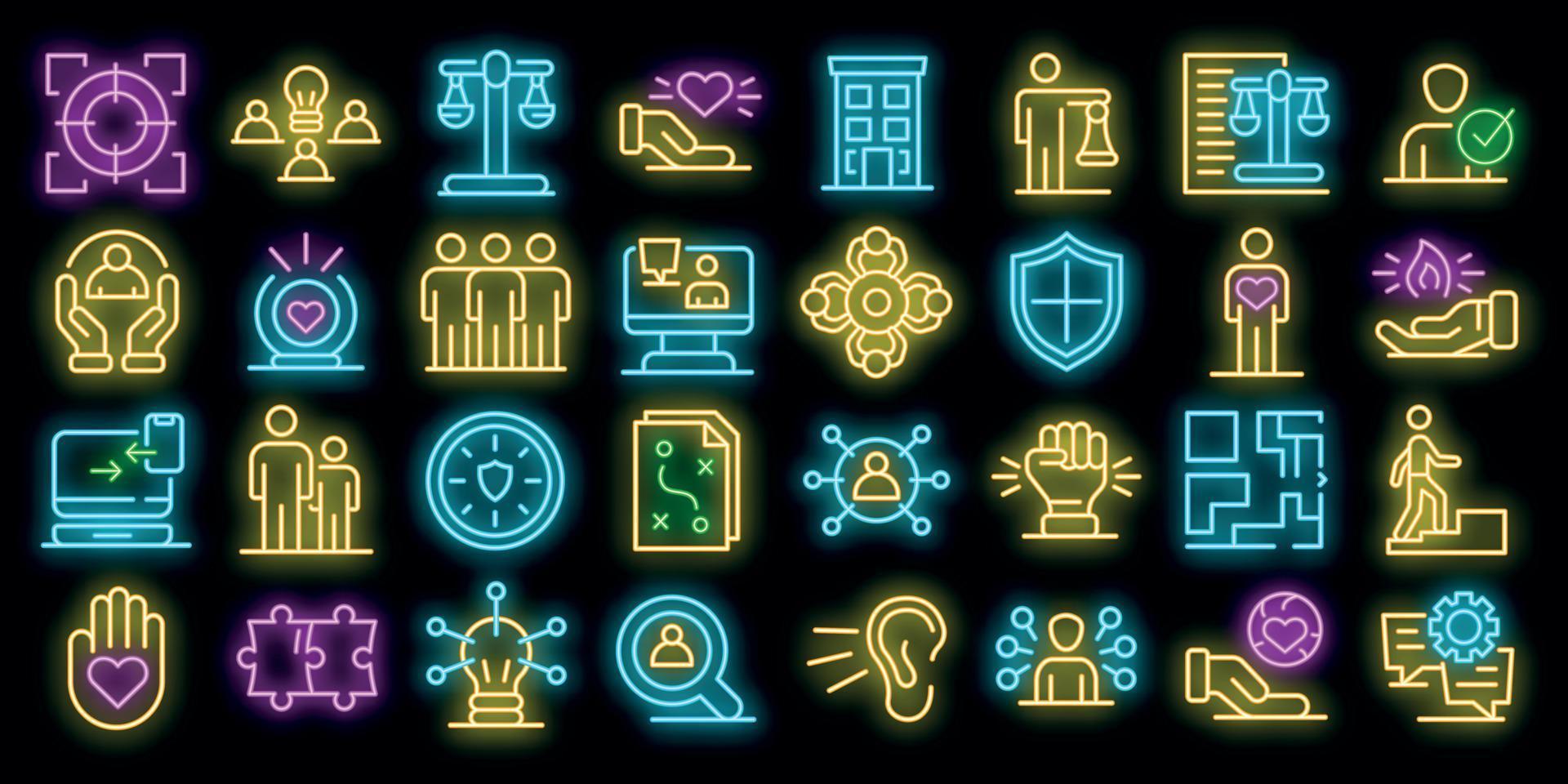 Responsibility icons set vector neon