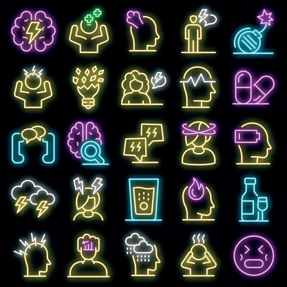 Stress icons set vector neon