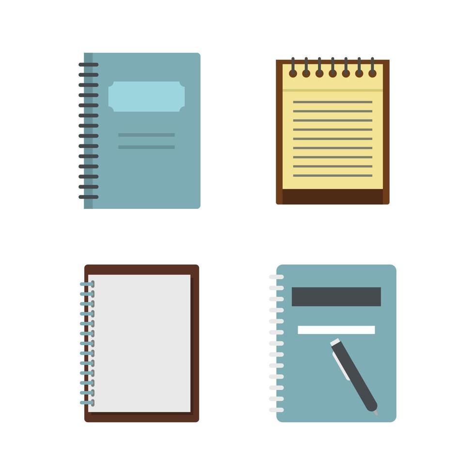 conjunto de iconos de cuaderno, estilo plano vector