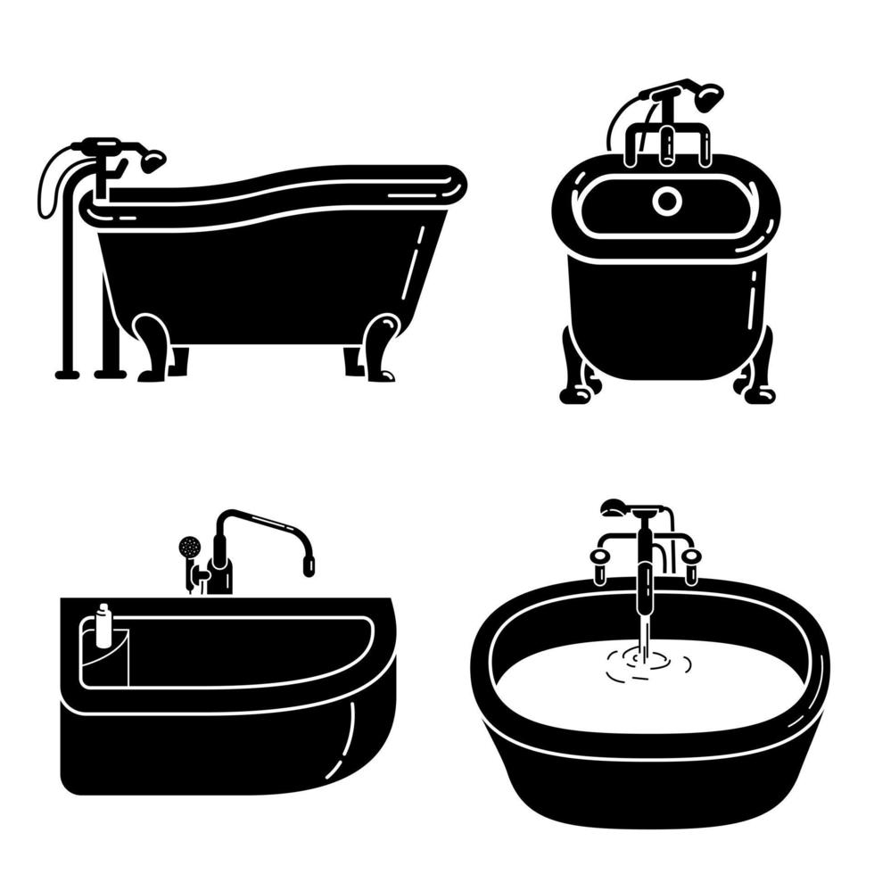 conjunto de iconos de bañera, estilo simple vector