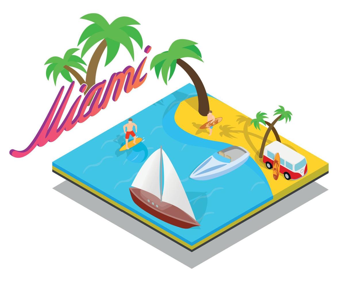 Miami beach concept banner, isometric style vector