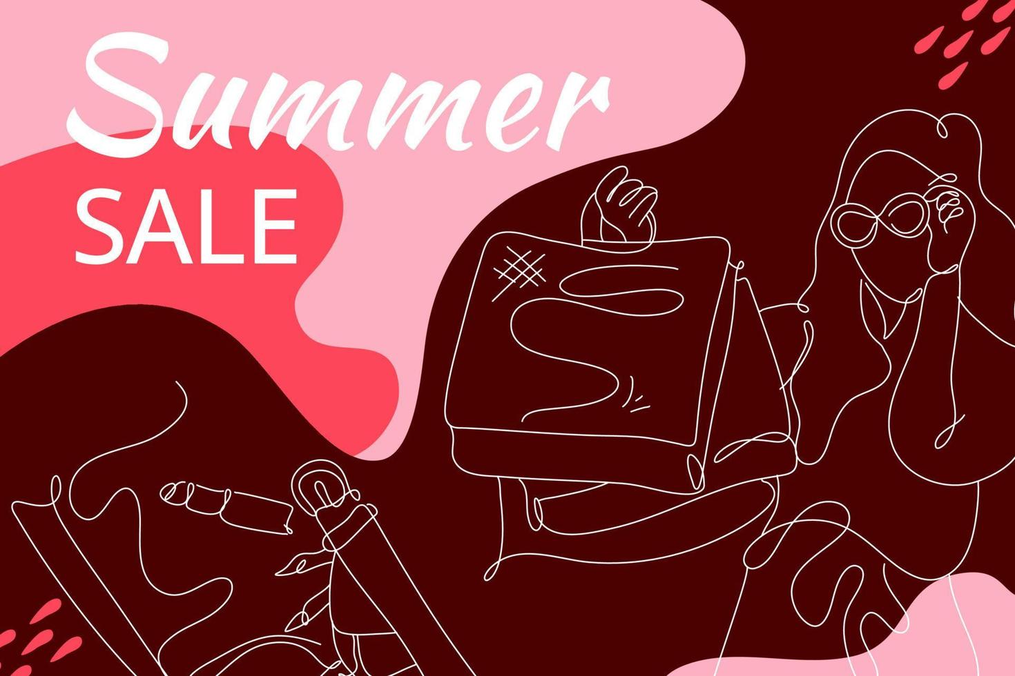 Summer Shopping Flat Illustration abstract background line art. Sales promotion material. perfect for social media banner design, poster, email, newsletter, advertisement, placard, brochure, web vector
