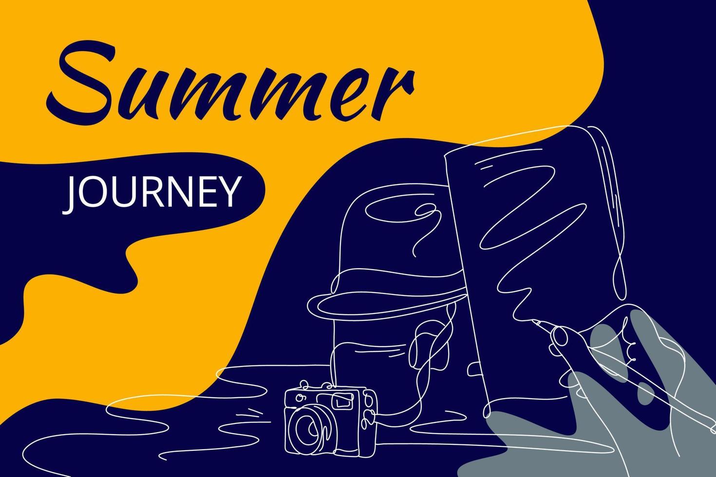 Summer Journey Flat Illustration abstract background line art. Sales promotion material. perfect for social media banner design, poster, email, newsletter, advertisement, placard, brochure, web vector