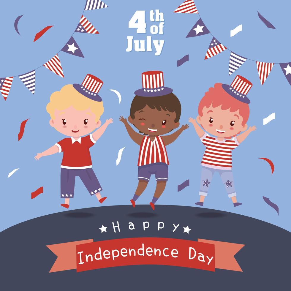 Adorable kids happy celebrating 4th of July vector