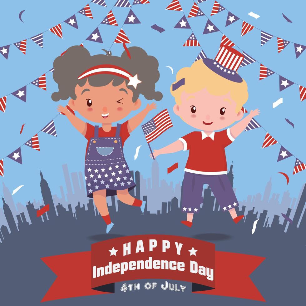Adorable kids happy celebrating 4th of July vector