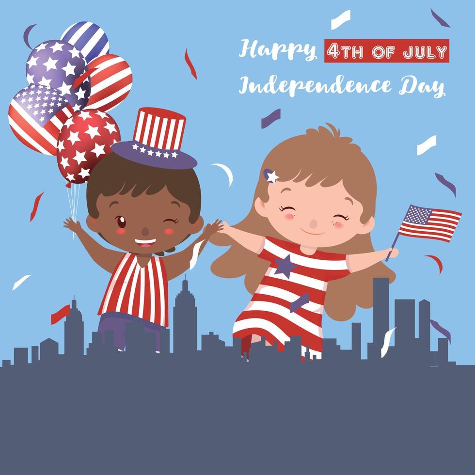 Adorable kids happy celebrating 4th of July vector