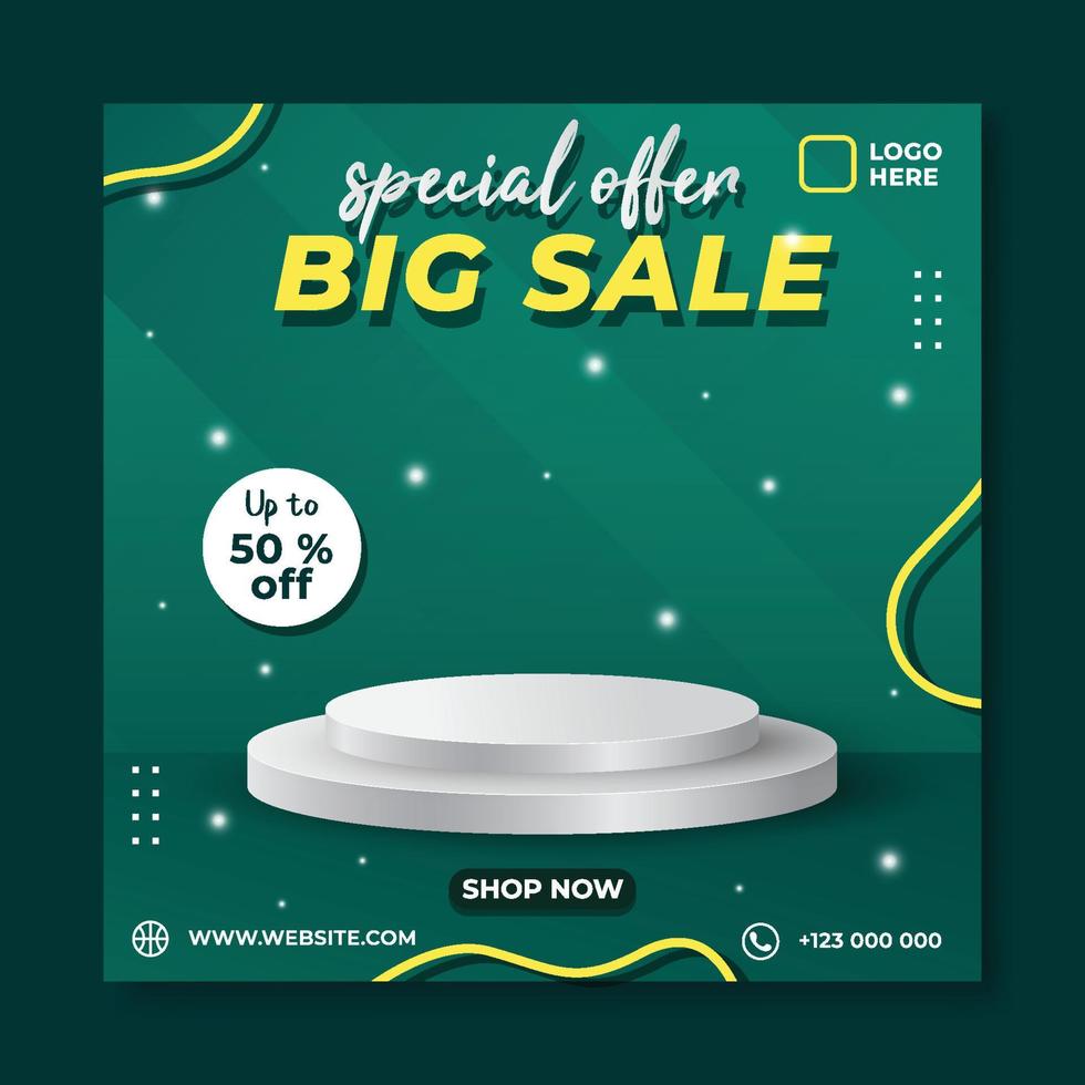 Big sale social media template with blank space podium for product sale in dark background vector
