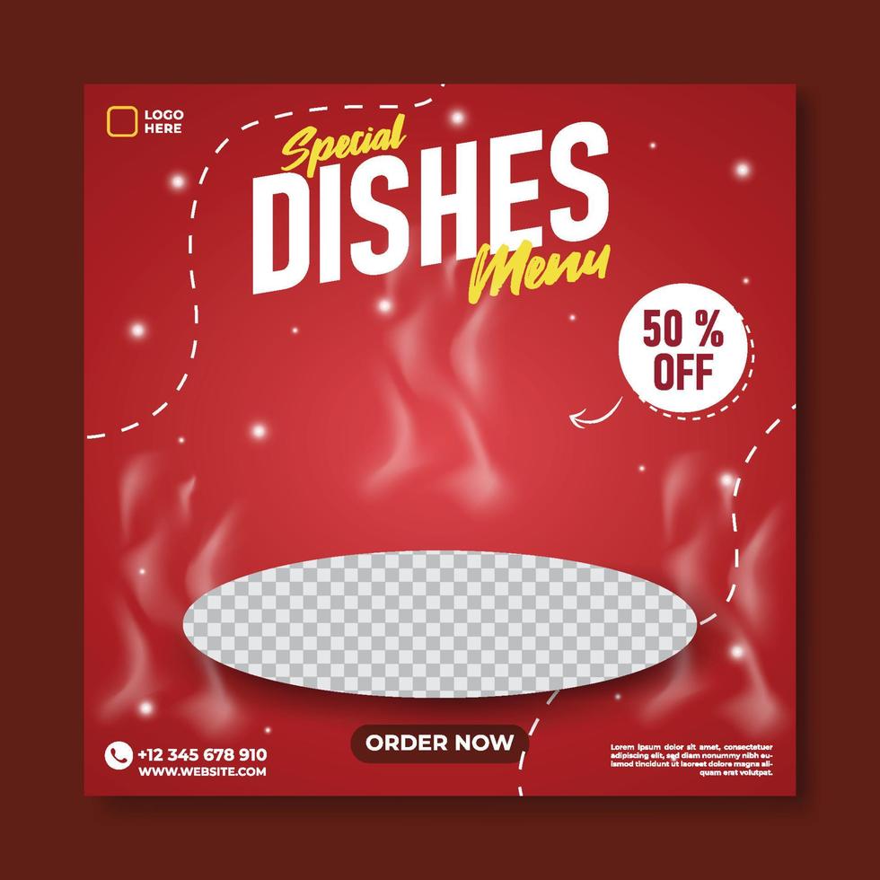 Special dishes social media post template with blank space for product sale in dark background vector