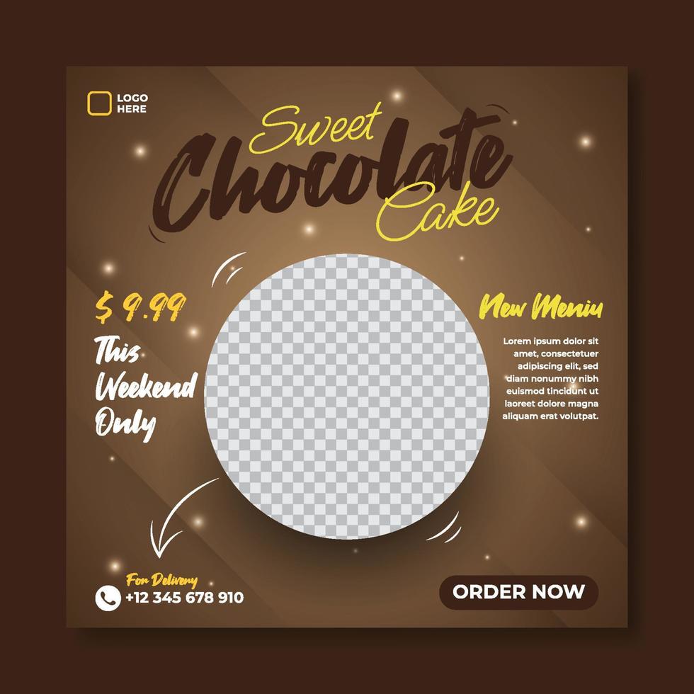 plantilla de publicación en redes sociales de pastel de chocolate con espacio en blanco para la venta de productos en fondo oscuro vector