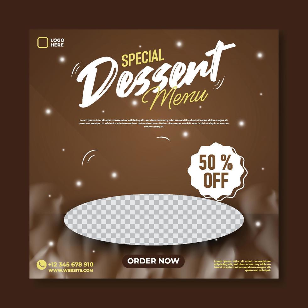 Dessert social media post template with blank space for product sale in dark background vector