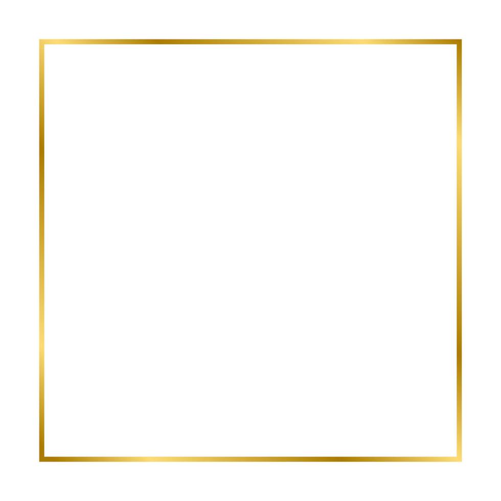 Gold shiny glowing vintage rectangle frame with shadows isolated on white background. Gold realistic square border. Vector illustration