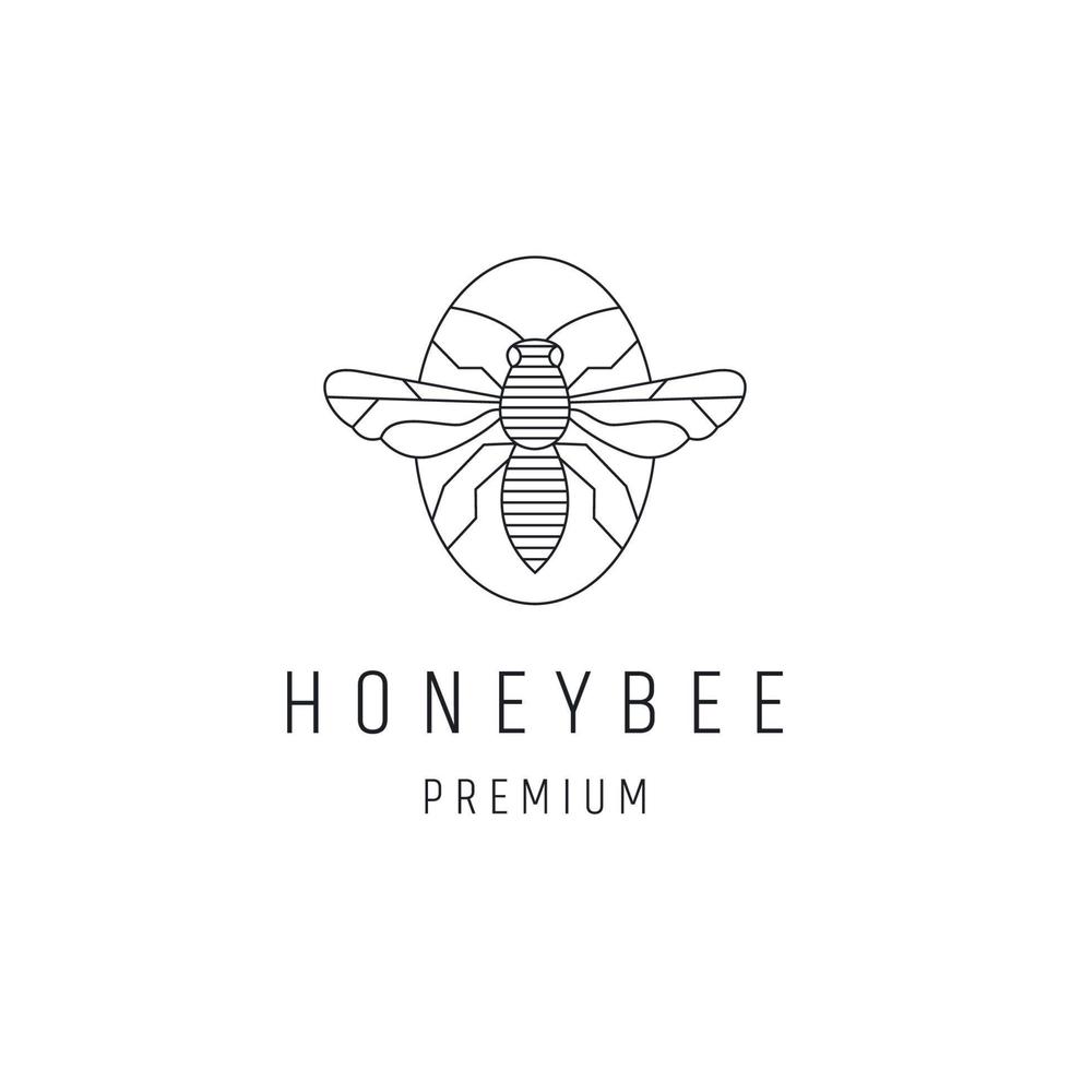 diseño de logotipo de abeja de miel con arte lineal sobre fondo blanco vector
