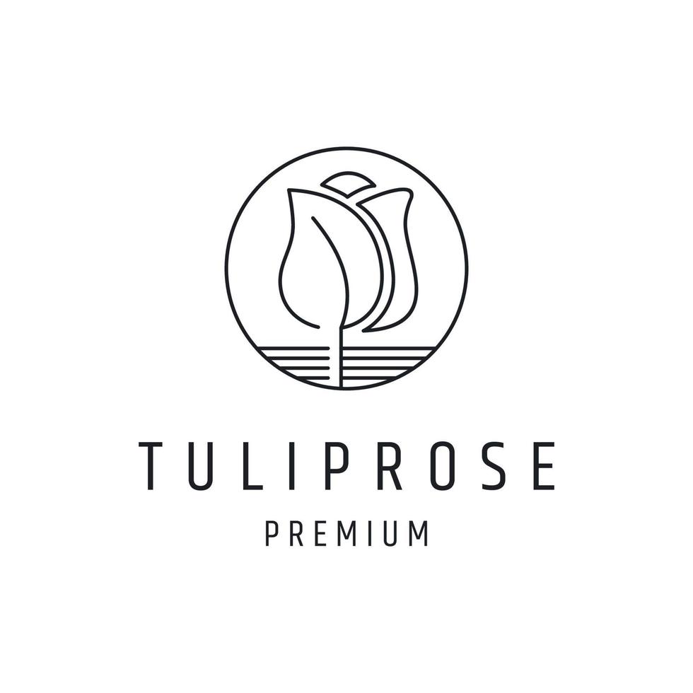 diseño de logotipo de rosa de tulipán con arte lineal sobre fondo blanco vector