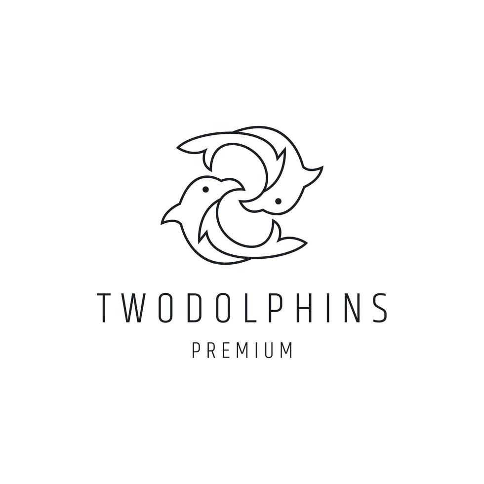 Two Dolphins Logo design with Line Art On White Backround vector