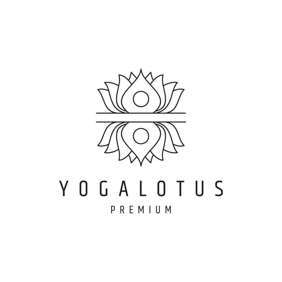 yoga logo design stock. human meditation in lotus flower linear style icon on white backround vector