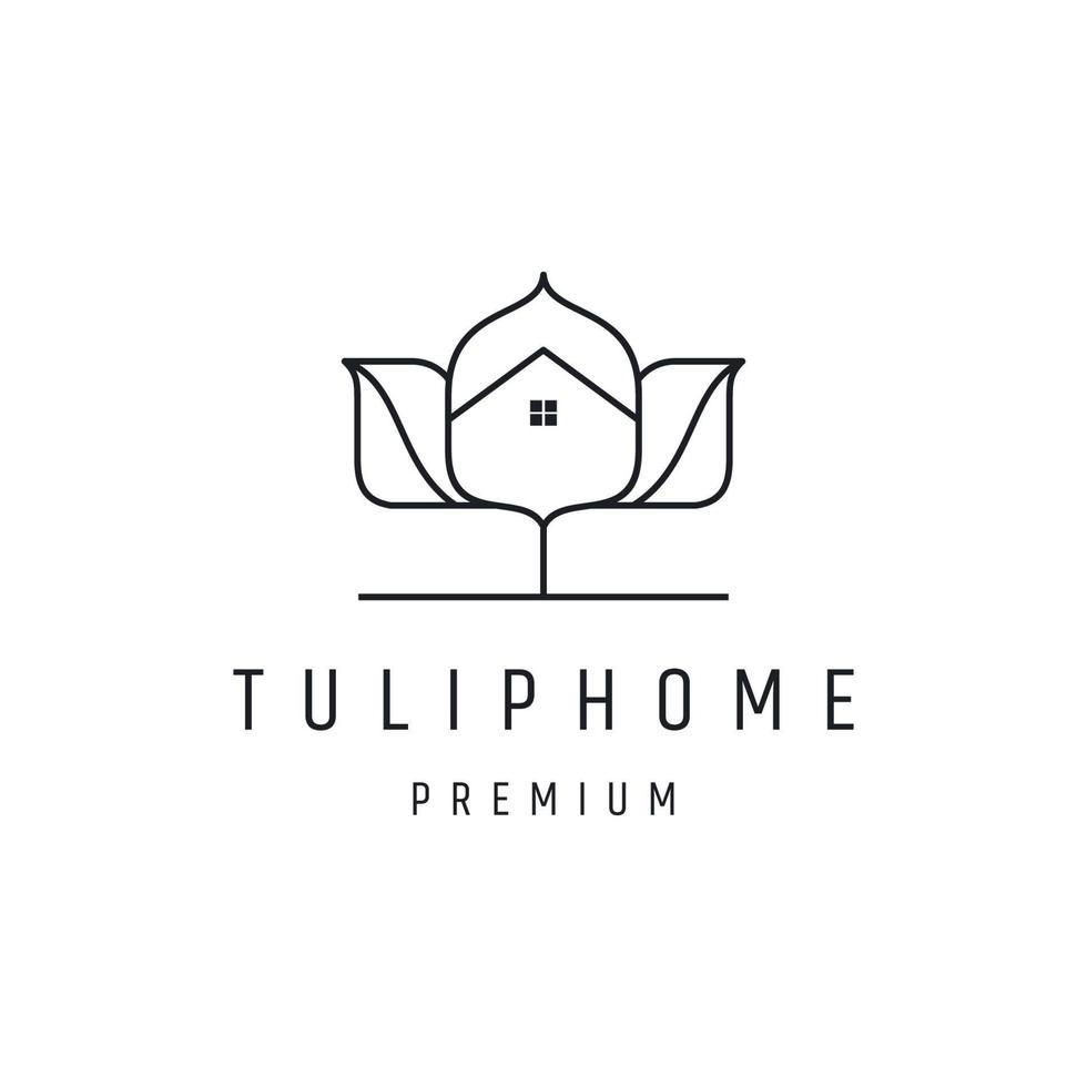 logotipo de la casa de tulipanes logotipo de la flor logotipo de la casa vector icono de estilo lineal en fondo blanco