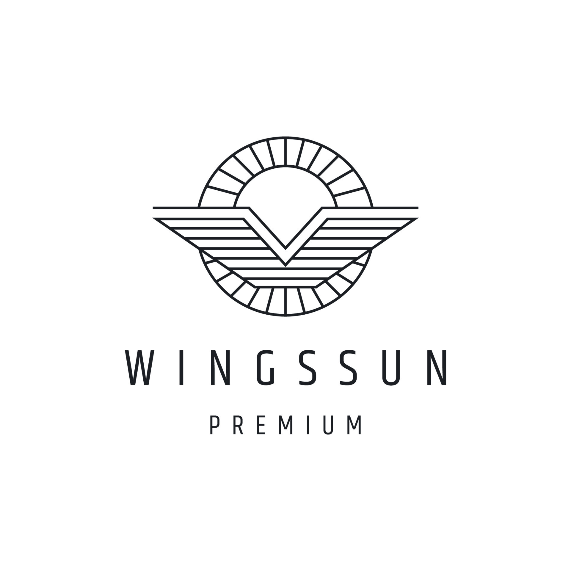 ilustración de icono de alas de línea delgada con icono de sol